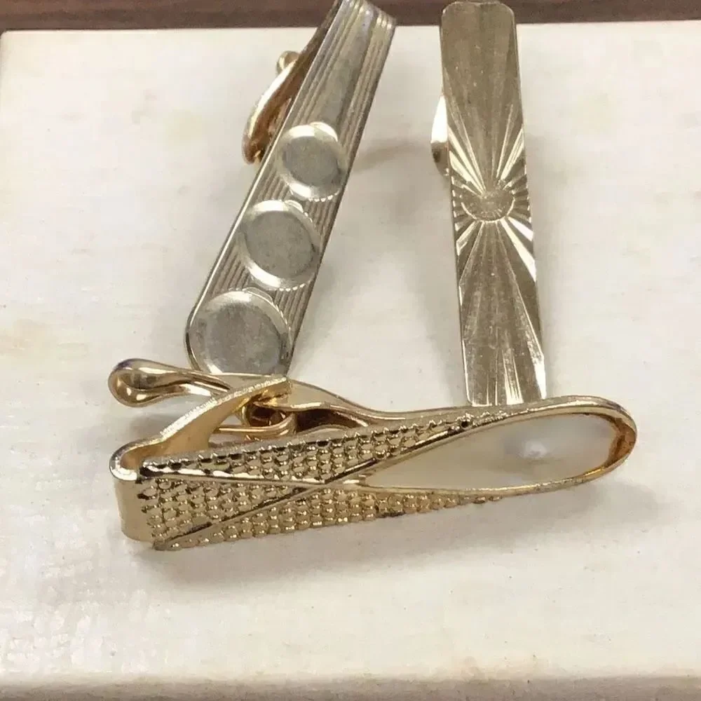 Vintage tie, clips, one mother of pearl Christian fish